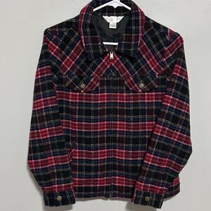 Christopher & Banks Petite Women's Full Zip Lined Plaid Shacket Red (Sz P/S)